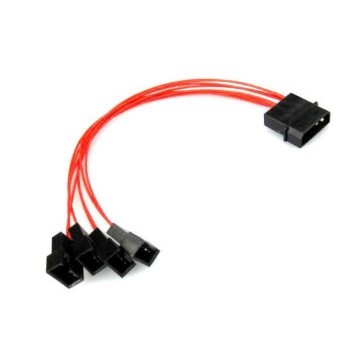 Premium Red Wire 4-Pin Molex to 4 x 3/4-Pin Fan Adapter Extension Cable