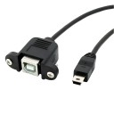 Mini USB to USB Type B Extension Cable with Panel Mounts Black