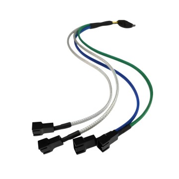SATA Power to 4 x 3 Pin Computer Fan Multi Color Sleeved Adapter Cable