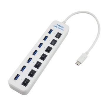 7-Port USB 3.1 USB-C Type-C Hub with Individual On/Off Switch (White)
