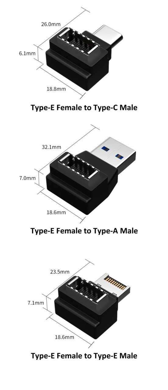 USB 3.1 Front Panel Header Type E to Type A C E Connector Adapter