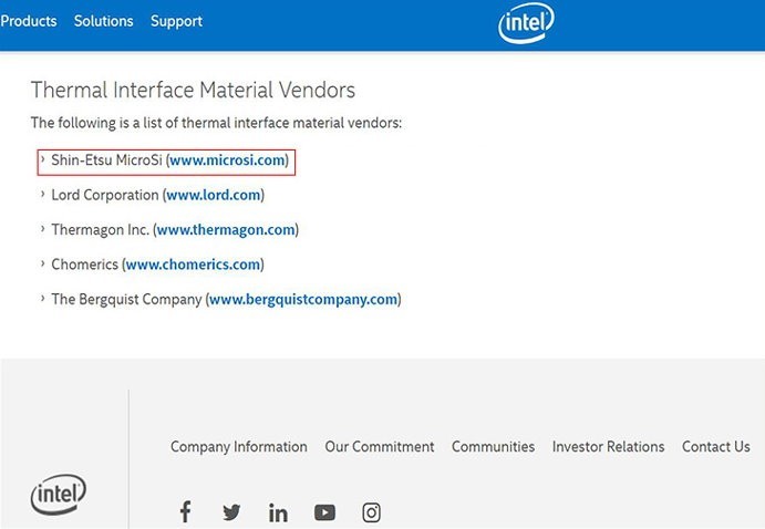 Intel Interface Material Vendors