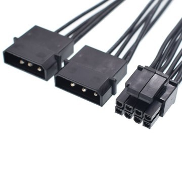 Premium Dual 4 Pin Molex to 8 Pin CPU EPS Adapter Cable 10cm All Black