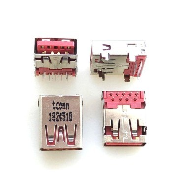 USB 3.2 Gen2 10G Type-A 9-Pin Female Connector AF for PCB Mount (Red)