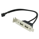 USB 2.0 9 Pin Header to 2 Port Low Profile Panel Bracket Cable Black