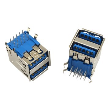 USB 3.0 Dual Type-A 9-Pin Female Connector AF for PCB Mount