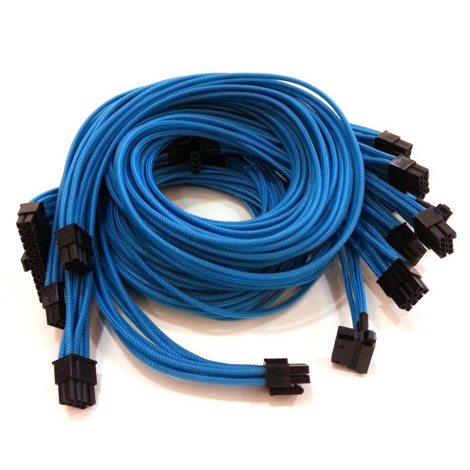Premium Single Sleeved Modular Cables Set UV Blue for OCZ