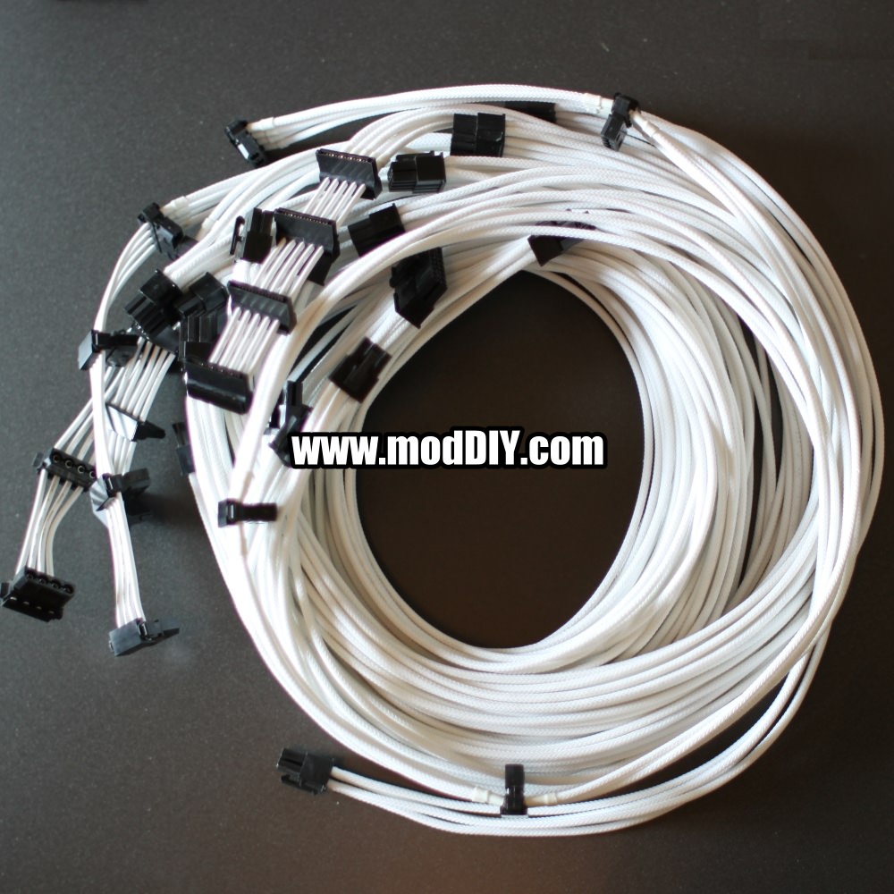 nakke Revisor amerikansk dollar Corsair Power Supply Custom Single Sleeved Modular Cables (All White) -  modDIY.com