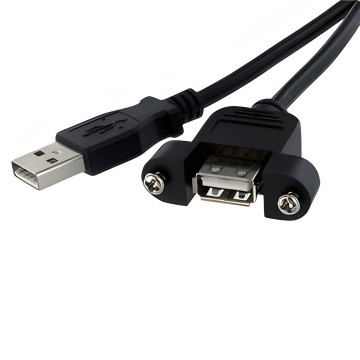 USB 2.0 Type A Extension Cable with Panel Mount Black