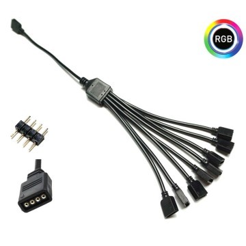 Computer Lighting 12V 4 Pin RGB Splitter Cable 1 to 8 Way Split 30cm