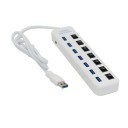 7 Port USB 3.0 SuperSpeed Hub with Individual On Off Switch White