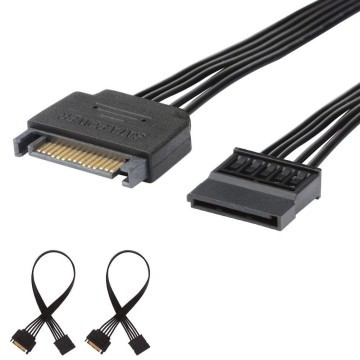 15 Pin SATA Power Male to Female Extension Black Ribbon Cable 30 Inch