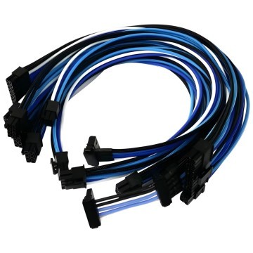 Single Sleeved Modular Cable Set Black White Blue for Seasonic