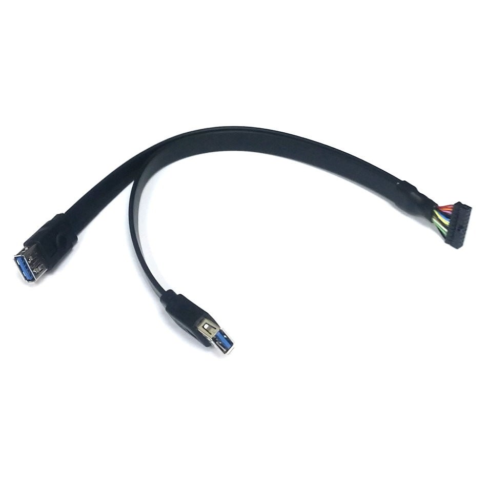 Mini USB 3.0 20Pin to Dual TypeA Female Extension Cable (Flat Wire)