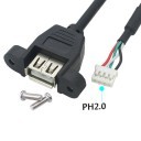 USB 2.0 PH 4 Pin Header to Type A Extension Cable with Panel Mount