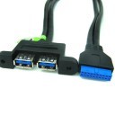 USB 3.0 20-Pin to Dual Type-A Extension Cable with Panel Mounts