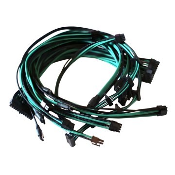 Premium Single Sleeved PSU Modular Cables Set Black Green for Silverstone