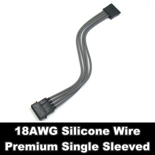Premium Silicone Wire Single Sleeved 4 Pin Molex to 5 Pin SATA Adapter Cable (Grey)
