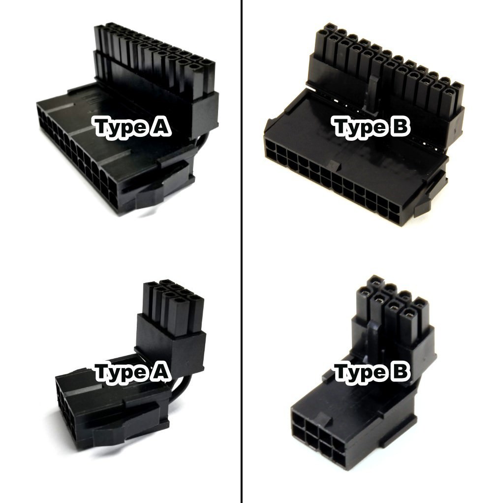 Premium 90-Degree ATX/EPS/PCIE Angle Connector Adapters in All Black with 4 Types