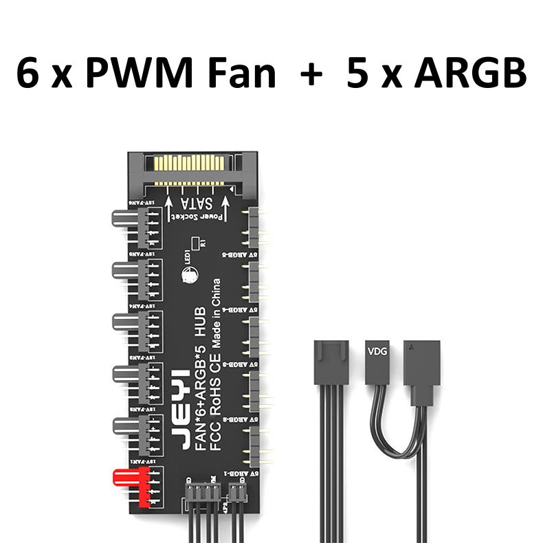 Computer Motherboard SATA 1 to 6 PWM / ARGB Hub 4-Pin Fan Hub 5V 3-Pin RGB  Converter Wholesale