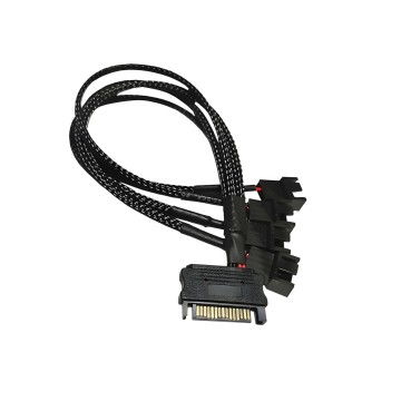 SATA 15 Pin to 4 x PWM 4 Pin or 3 Pin Sleeved Cable Adapter 30cm