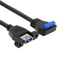 USB 3.0 20 Pin 90 Degree Angle to Type A Panel Mount Extension Cable