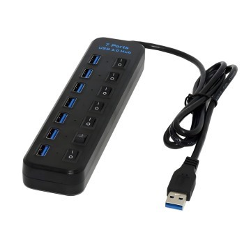 7 Port USB 3.0 SuperSpeed Hub with Individual On Off Switch Black