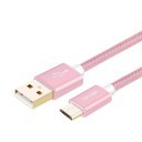 Premium Gold Plated Micro USB Fast Charge Cotton Sleeved Cable (Pink)