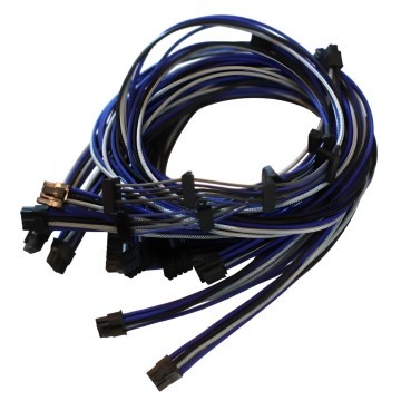 Premium Single Sleeved PSU Modular Cables Set Black Blue Grey for Corsair