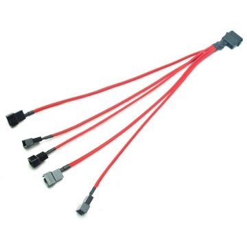 Premium Single Braid Sleeved Molex 4-Pin to 4 x 3/4-Pin Conversion Cable (Black/Red)