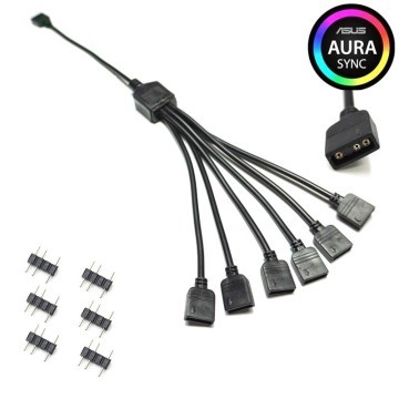 Computer Lighting 5V 3 Pin RGB Splitter Cable 1 to 6 Way Split 30cm