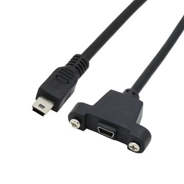 USB 2.0 Mini USB to Mini USB Extension Cable with Panel Mounts Black