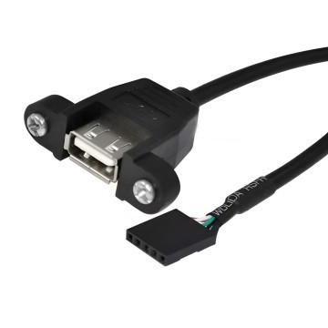 USB 2.0 5 Pin Header to Type A Extension Cable with Panel Mounts Black