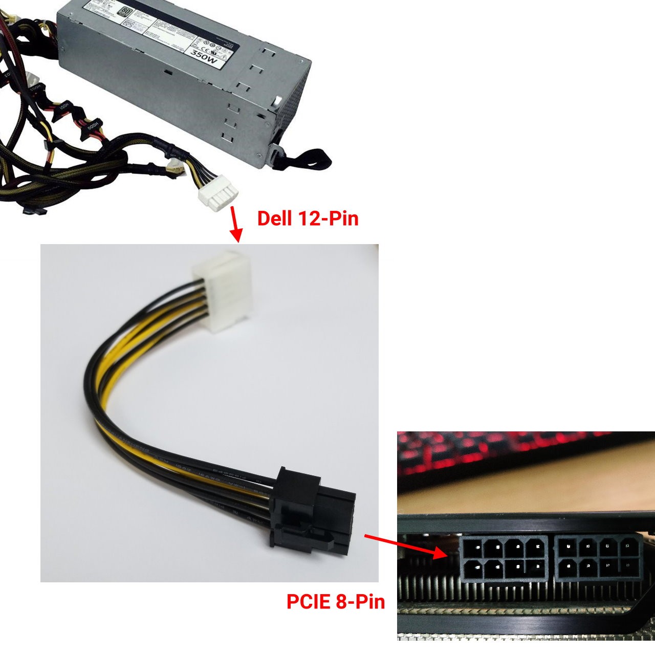 Dell PowerEdge T320 PSU 12 Pin to Standard PCIE 8 Pin Adapter Cable
