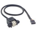 USB 2.0 9-Pin Header to Dual USB Extension Cable with Panel Mounts (Black)