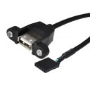 USB 2.0 5-Pin Header to Type-A Extension Cable with Panel Mounts (Black)