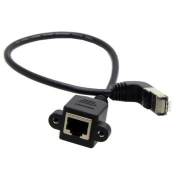 90 Degree Angled RJ45 Ethernet Extension Cable with Panel Mount 30cm