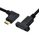 USB 3.1 Type C 10Gbps 90 Degree Angle Panel Mount Extension Cable 30cm