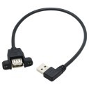 Right Angled USB 2.0 Type A Extension Cable with Panel Mount Black