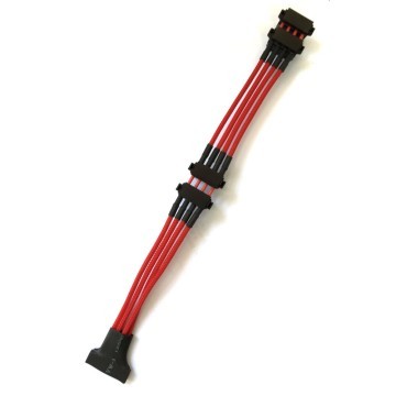 SATA to 4x Molex Power Adapter Sleeved Cable (10cm + 1cm + 10cm + 1cm)