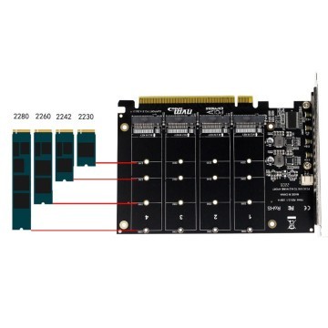 4 puertos M.2 NVME SSD a PCIE X16 Lector Tarjeta de expansión 4X32Gbps