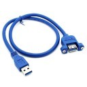 USB 3.0 Type-A Extension Cable with Panel Mounts (Blue)