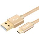 Premium Gold Plated Micro USB Fast Charge Cotton Sleeved Cable (Gold)