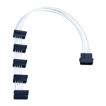 Premium Silver Wire SATA Power Cable 40cm 1 x Molex to 5 x SATA