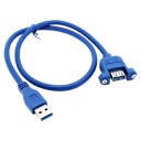 USB 3.0 Type A Extension Cable with Panel Mounts Blue