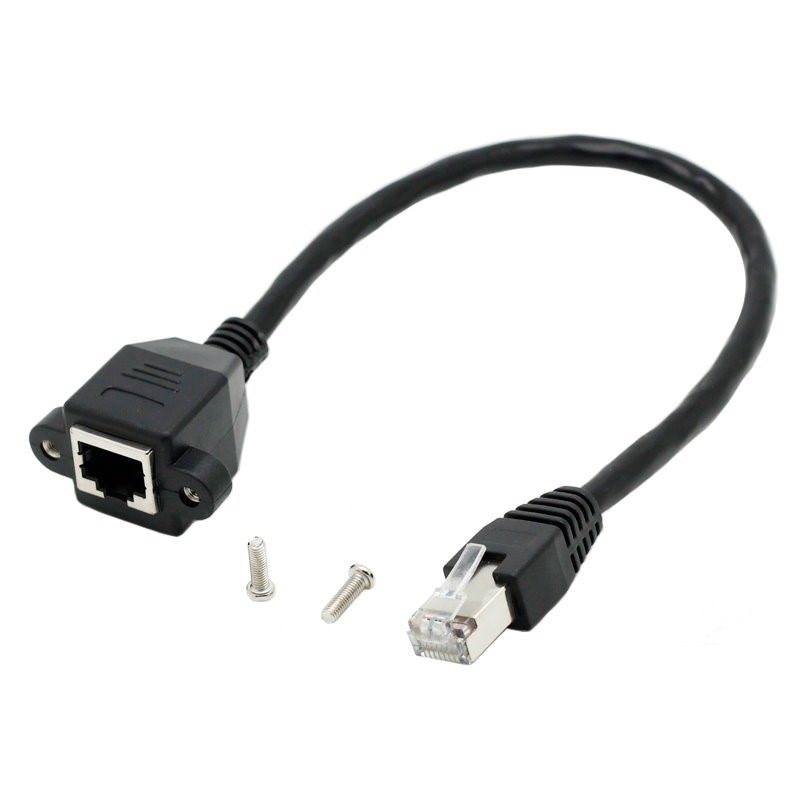 Right Angled RJ45 Ethernet Extension Cable with Panel Mount 30cm - MODDIY