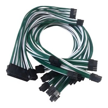 Tailor Made Premium Single Sleeved Power Supply Extension Modular Cables Set White Green