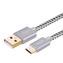 Premium Gold Plated Micro USB Fast Charge Cotton Sleeved Cable Grey