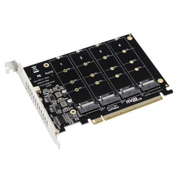 Adaptateur PCIe M.2 - PCIe x16 vers Quad SSD M.2 NVMe ou AHCI - Carte  Adaptateur M.2 vers PCI Express 4.0, 7,8GBps/Disque - Bifurcation Requise 