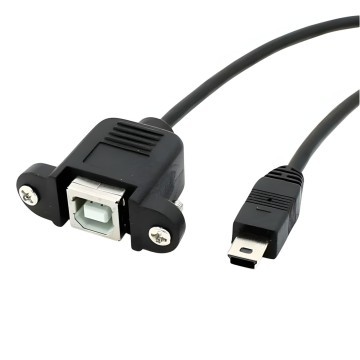 Mini USB to USB Type B Extension Cable with Panel Mounts Black
